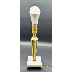Vintage MCM Green & Cream Marble Base Table Lamp Working 11"H x 3.5"W